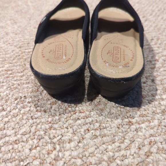 Fly Flot Slide Wedge Sandals Womens 39/8-8.5 Black Anatomic Anti Shock Italian - Picture 3 of 8